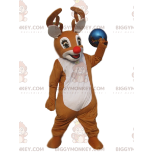 Reindeer BIGGYMONKEY™ Mascot Costume with Stunning Red Nose and