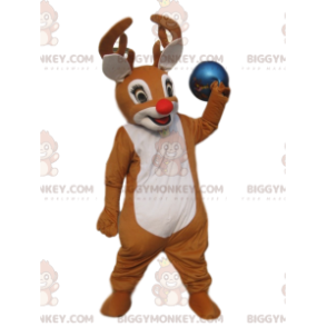 Reindeer BIGGYMONKEY™ Mascot Costume with Stunning Red Nose and