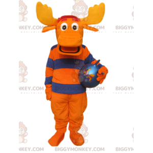 Costume de mascotte BIGGYMONKEY™ de cerf orange et bleu avec de