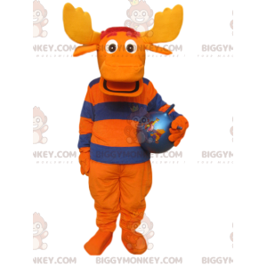 Kostým maskota oranžového a modrého jelena BIGGYMONKEY™ s