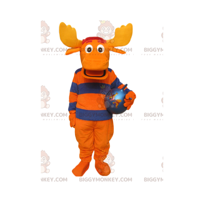 Traje de mascote BIGGYMONKEY™ de veado laranja e azul com