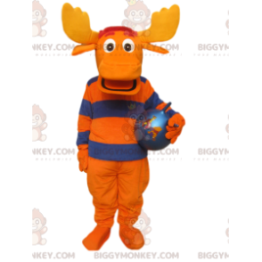 Orange og blå hjorte BIGGYMONKEY™ maskotkostume med stort gevir