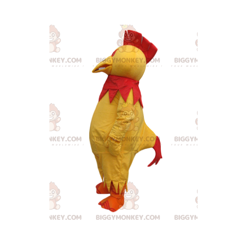 BIGGYMONKEY™ maskotkostume gul kylling med rød våbenskjold -
