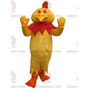 BIGGYMONKEY™ Maskotdräkt Gul kyckling med rött vapen -