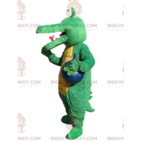 BIGGYMONKEY™ mascot costume of green crocodile with a blue