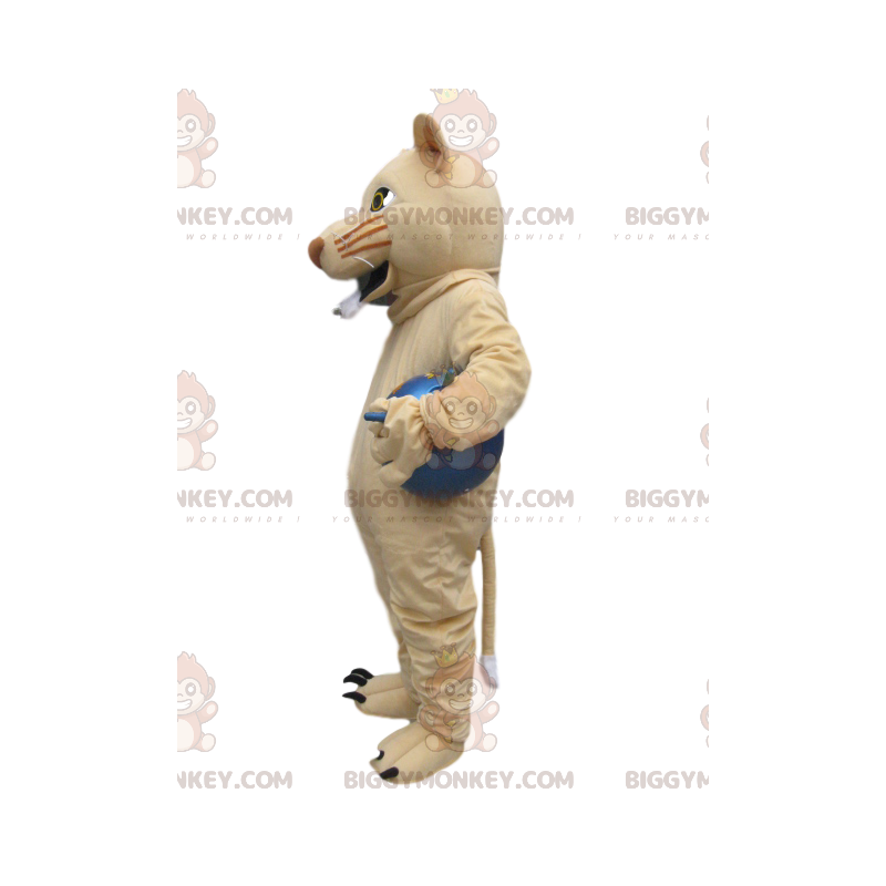 Costume de mascotte BIGGYMONKEY™ de lionne crème avec un ballon