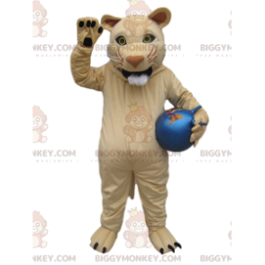 BIGGYMONKEY™ Mascot Costume Cream Lioness with Blue Balloon -