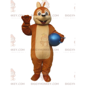 BIGGYMONKEY™ Little Brown Squirrel Mascot Costume with Blue