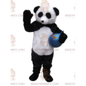 Traje de mascote BIGGYMONKEY™ Panda preto e branco com balão