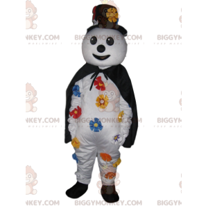 BIGGYMONKEY™ Snowman Mascot Costume with Black Hat and Cape –