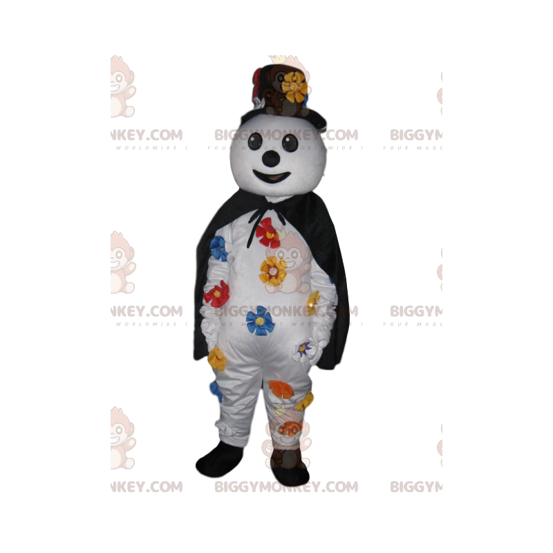 BIGGYMONKEY™ Schneemann-Maskottchen-Kostüm mit schwarzem Hut