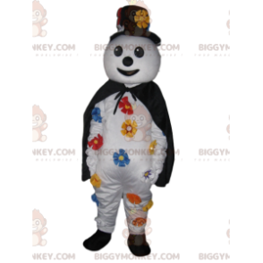 BIGGYMONKEY™ Snowman Mascot Costume with Black Hat and Cape -