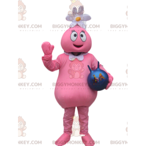 Disfraz de mascota BIGGYMONKEY™ Personaje rosa con flor en la