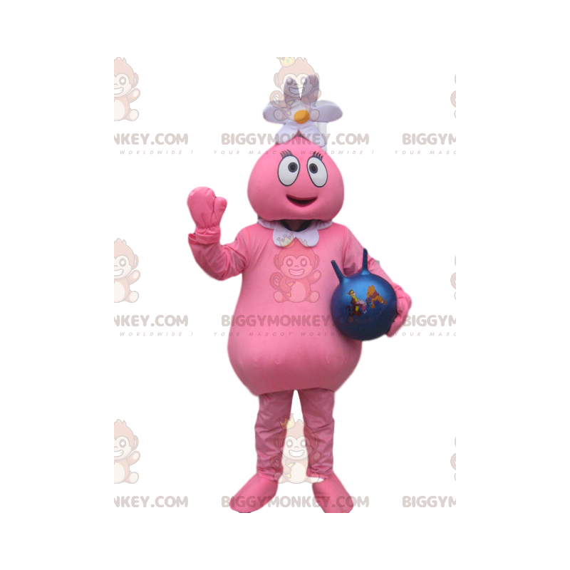 BIGGYMONKEY™ Mascot-kostume Pink karakter med blomst på hovedet