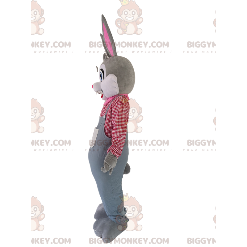 Grijs konijn BIGGYMONKEY™ mascottekostuum met overall en geruit