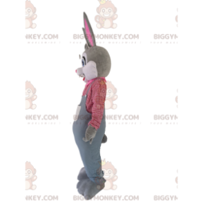 Grijs konijn BIGGYMONKEY™ mascottekostuum met overall en geruit