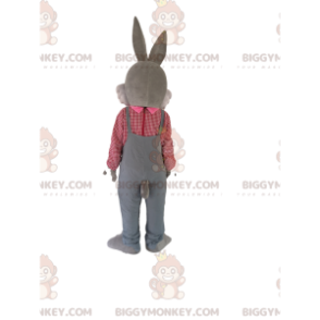 Gray Rabbit BIGGYMONKEY™ Mascot Costume with Overalls and Plaid
