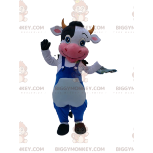 BIGGYMONKEY™ Mascot Costume Black and White Cow with Blue