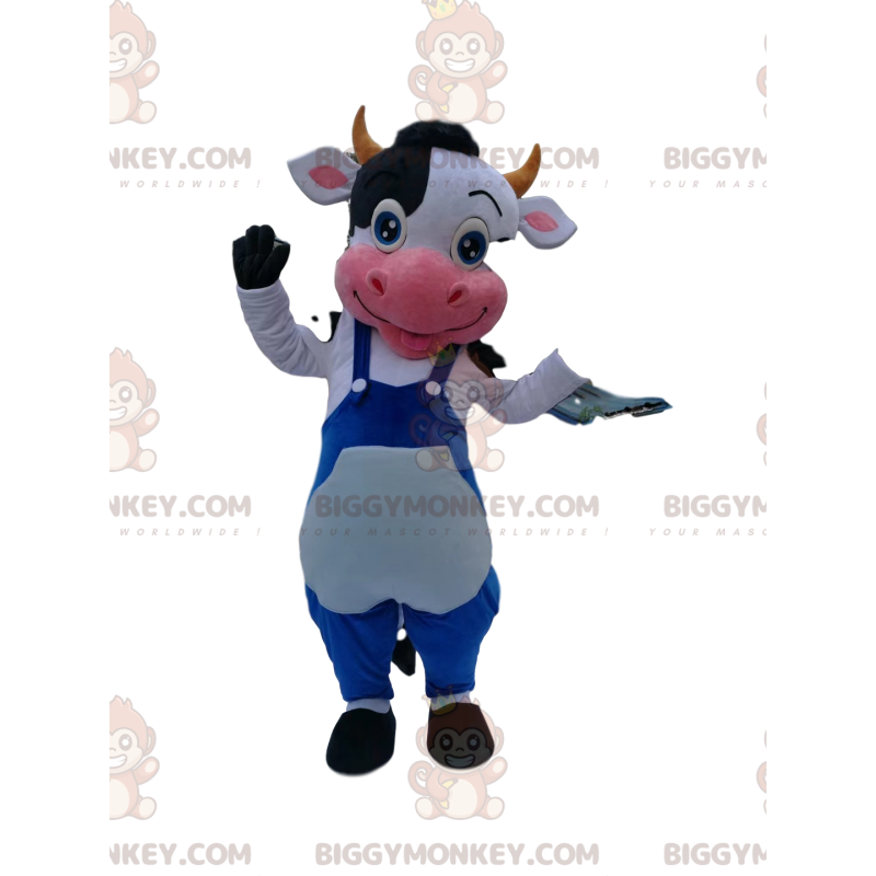 BIGGYMONKEY™ Mascot Costume Black and White Cow with Blue