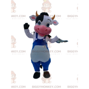 BIGGYMONKEY™ Mascot Costume Black and White Cow with Blue