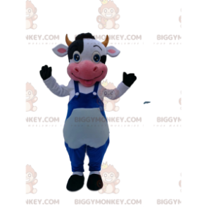 BIGGYMONKEY™ Mascot Costume Black and White Cow with Blue