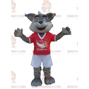 BIGGYMONKEY™ Mascot Costume Gray Wolf In Red And White