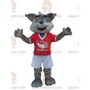 BIGGYMONKEY™ Mascot Costume Gray Wolf In Red And White