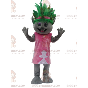 BIGGYMONKEY™ mascot costume of gray character with a green