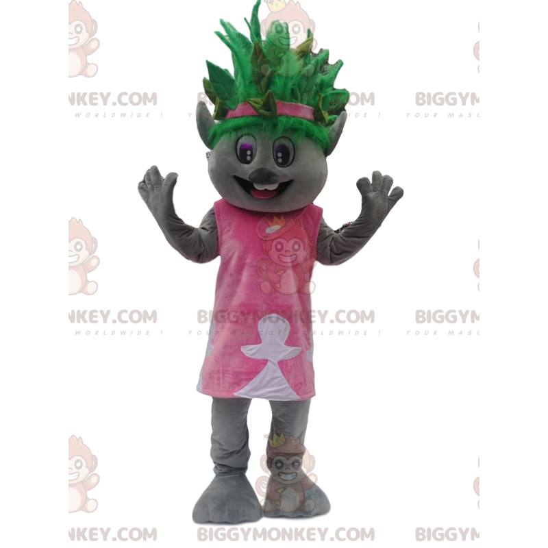 BIGGYMONKEY™ mascot costume of gray character with a green