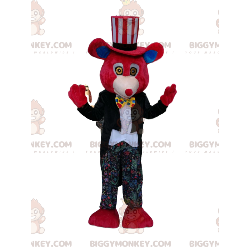 BIGGYMONKEY™ Mascot Costume Red Bear Cub with Black Suit and