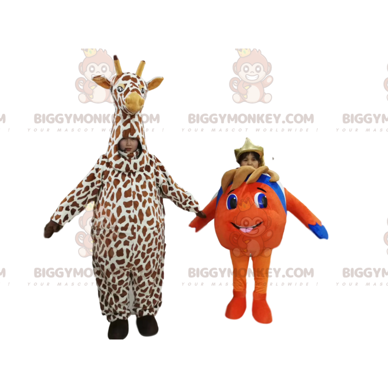 Duo de Costume de mascotte BIGGYMONKEY™ de Nemo et d'une girafe