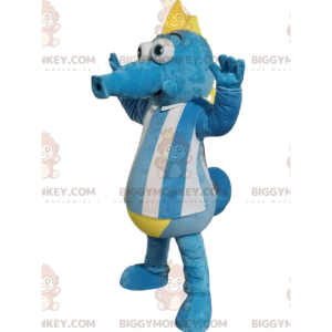 BIGGYMONKEY™ Mascottekostuum Zeepaardje blauw en wit met gele