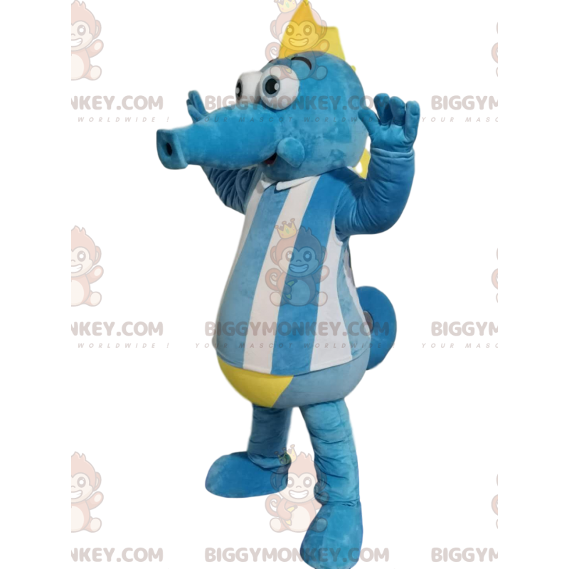 BIGGYMONKEY™ Mascottekostuum Zeepaardje blauw en wit met gele