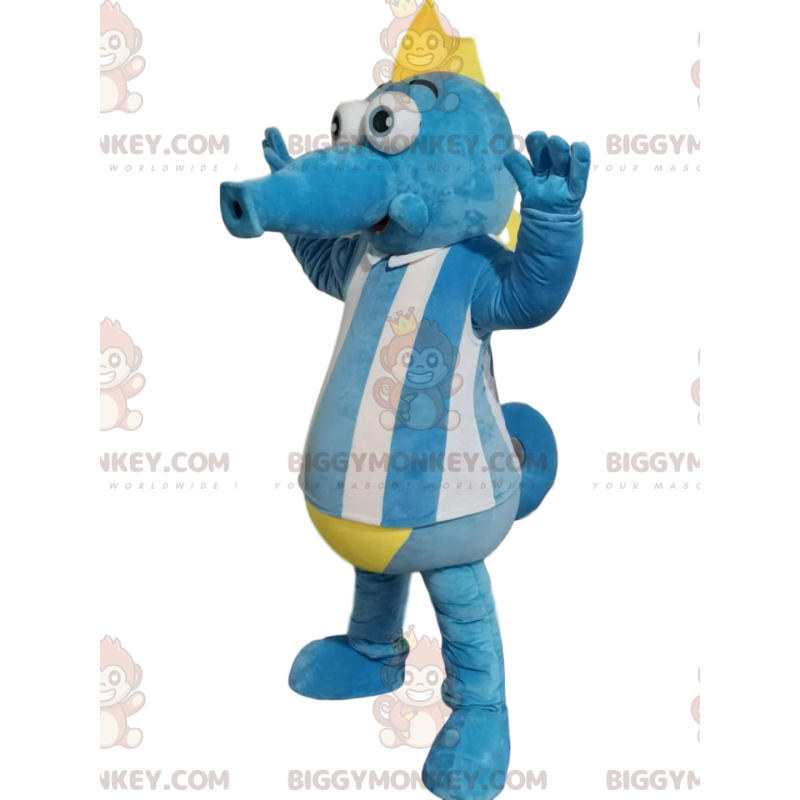 Costume de mascotte BIGGYMONKEY™ d'hyppocampe bleu et blanc