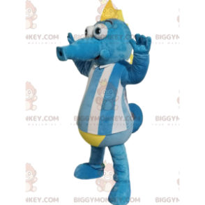 Costume de mascotte BIGGYMONKEY™ d'hyppocampe bleu et blanc