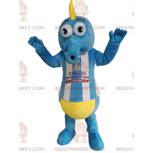 Costume de mascotte BIGGYMONKEY™ d'hyppocampe bleu et blanc