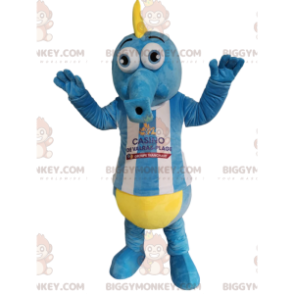 BIGGYMONKEY™ Mascot Costume Seahorse Blue and White with Yellow