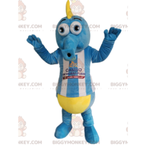 Kostým BIGGYMONKEY™ maskot Mořský koník modrobílý se žlutým
