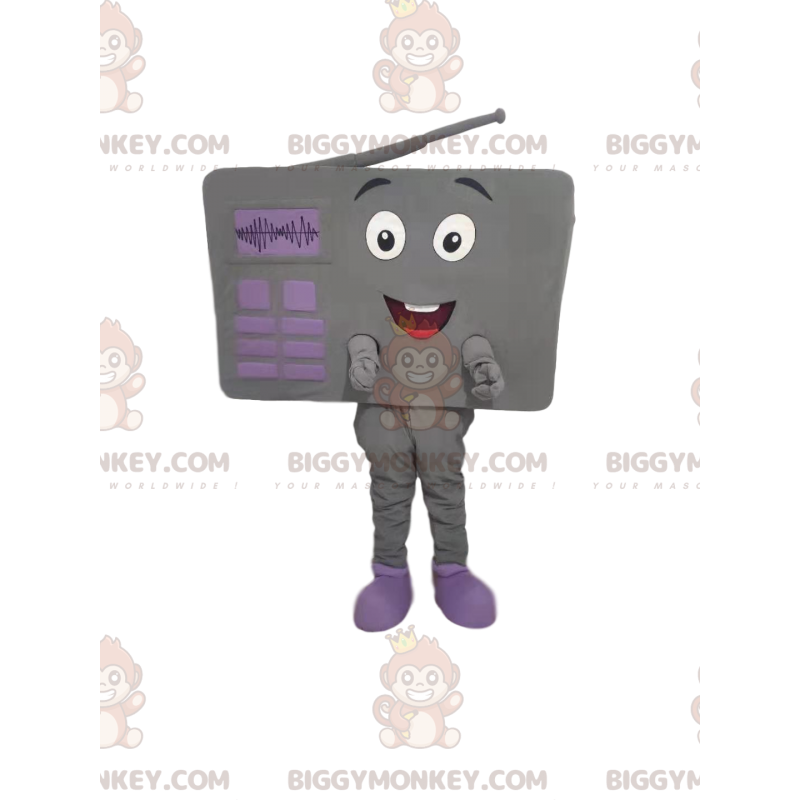 Disfraz de mascota BIGGYMONKEY™ de radio gris muy sonriente -