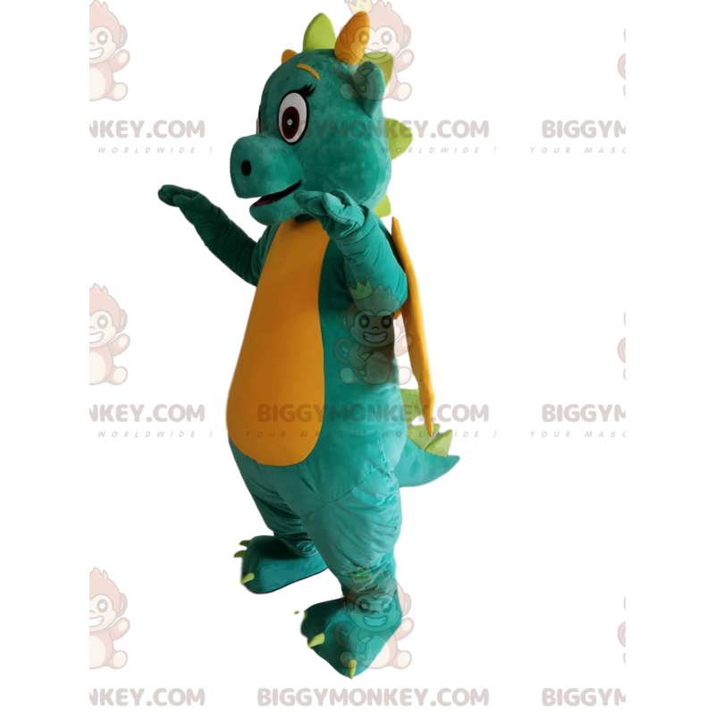 Costume de mascotte BIGGYMONKEY™ de dragonne vert et jaune avec