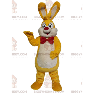 BIGGYMONKEY™ Mascottekostuum Geel en wit konijn met rode strik