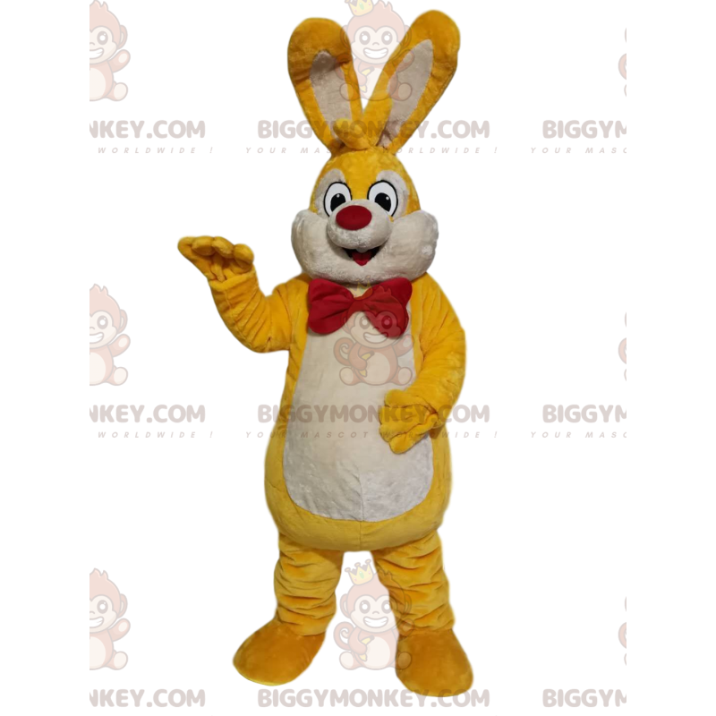 Costume de mascotte BIGGYMONKEY™ de lapin jaune et blanc avec