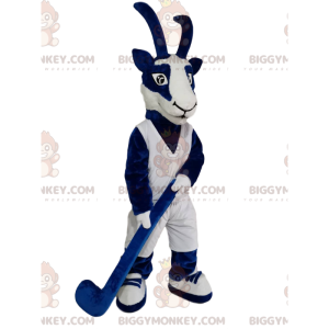 Niebiesko-biały kostium maskotki BIGGYMONKEY™ Buff z kijem