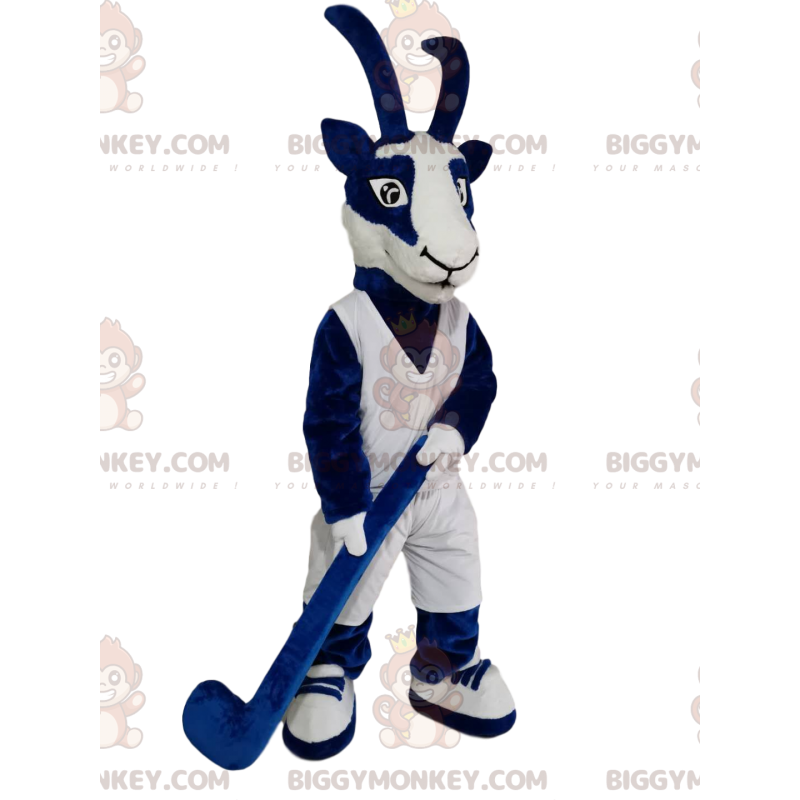 BIGGYMONKEY™ Mascot Costume Blue and White Buff with Hockey