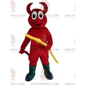 BIGGYMONKEY™ Mascot Costume of Smiling Red Devil with Yellow