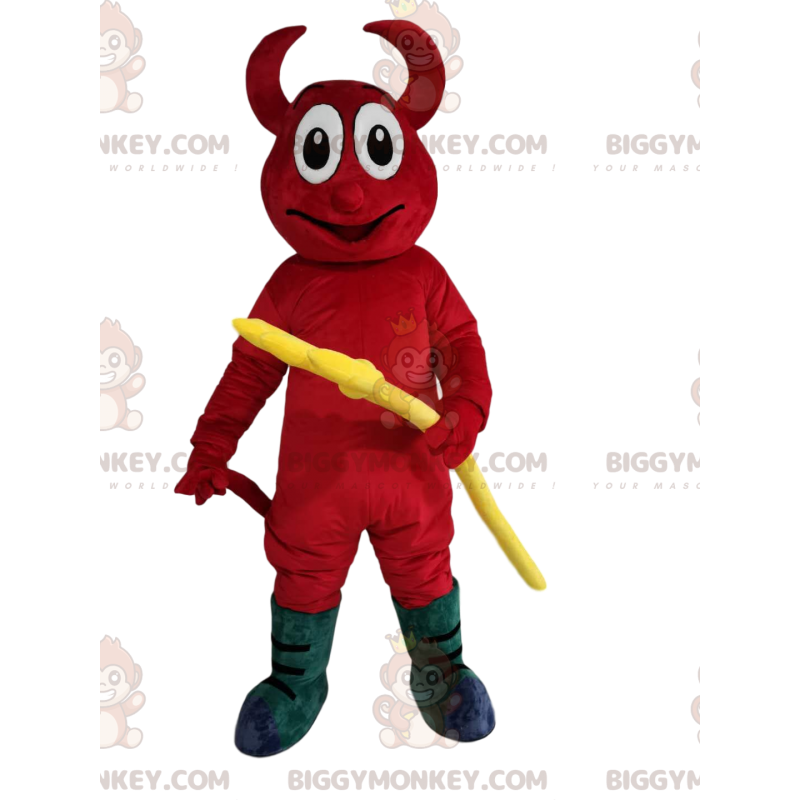 BIGGYMONKEY™ Mascot Costume of Smiling Red Devil with Yellow