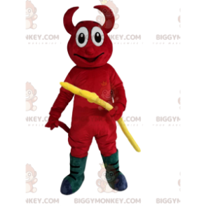 BIGGYMONKEY™ Mascot Costume of Smiling Red Devil with Yellow