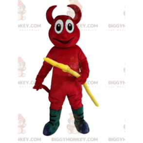 BIGGYMONKEY™ Mascot Costume of Smiling Red Devil with Yellow