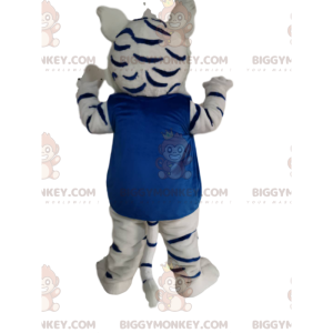 BIGGYMONKEY™ Μασκότ Κοστούμι Λευκή και Μαύρη Τίγρη με Μπλε