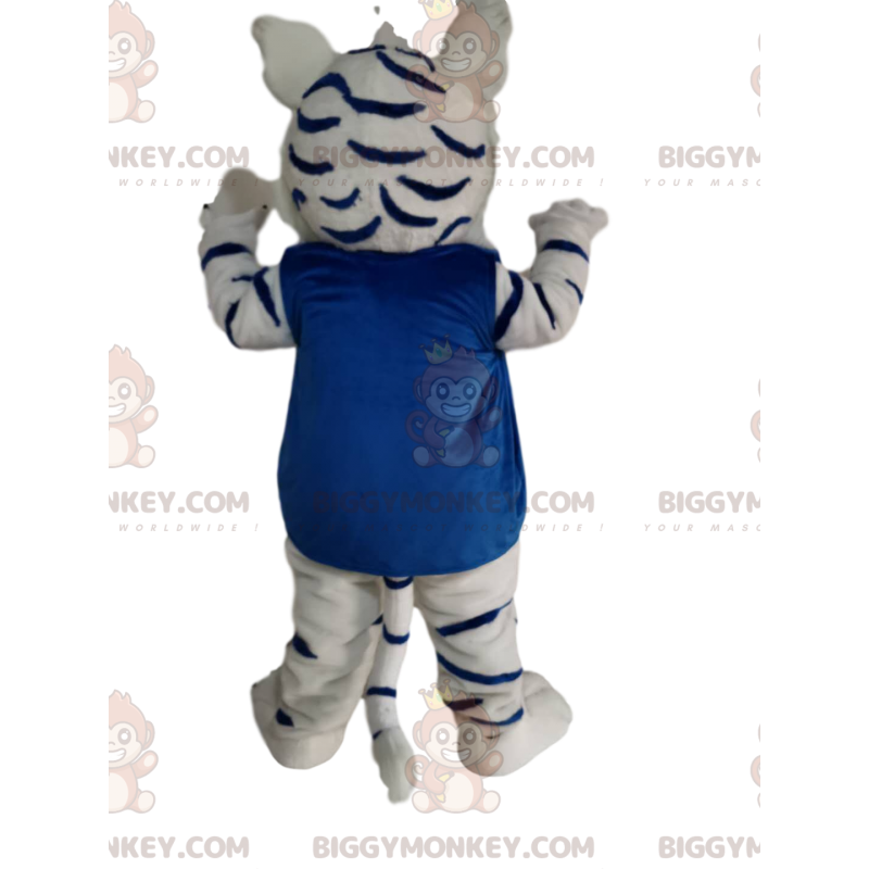 BIGGYMONKEY™ Maskotdräkt Vit och svart tiger med blå